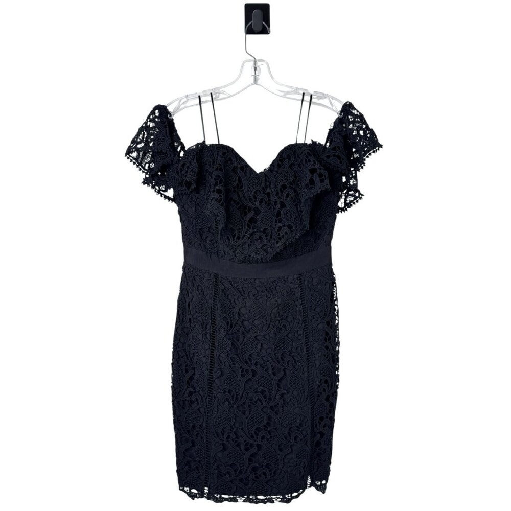 Adelyn Rae Maddie Off The Shoulder Black Lace Mini Dress Size S - Picture 5 of 13